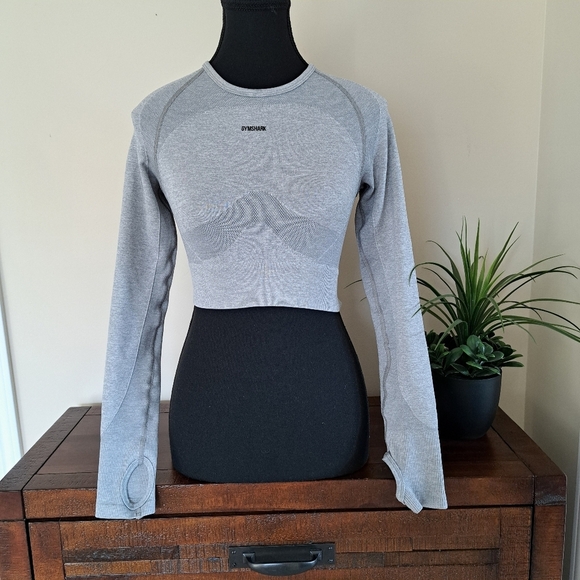 Gymshark Flex Sports Crop Top Grey Size Small Active Top Long Sleeved - Picture 16 of 16